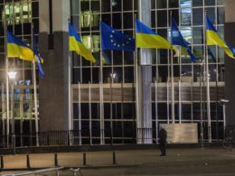 eu remains ambitious opening all ukraine clusters several capitals hold back · post ukrainian flags flying front european parliament brussels eastnewsua colors flag cities protest against russian invasion news reports