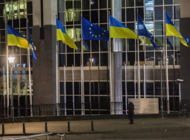 eu remains ambitious opening all ukraine clusters several capitals hold back · post ukrainian flags flying front european parliament brussels eastnewsua colors flag cities protest against russian invasion news reports