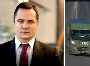 Dmytro Komarnytskyi and a Military Vehicle Reserved for Fallen Soldiers Allegedly Used in His Escape from Ukraine. Photo: Collage by Euromaidan Press.