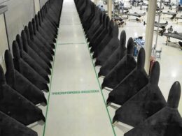 Iranian-designed Shahed-136 drone hulls at a Russian drone factory