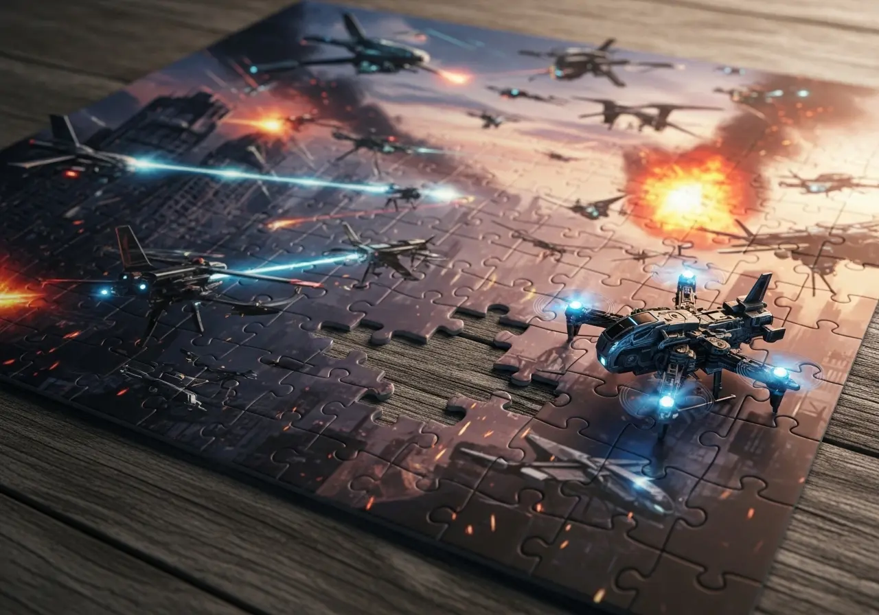 A complex puzzle with one missing piece
