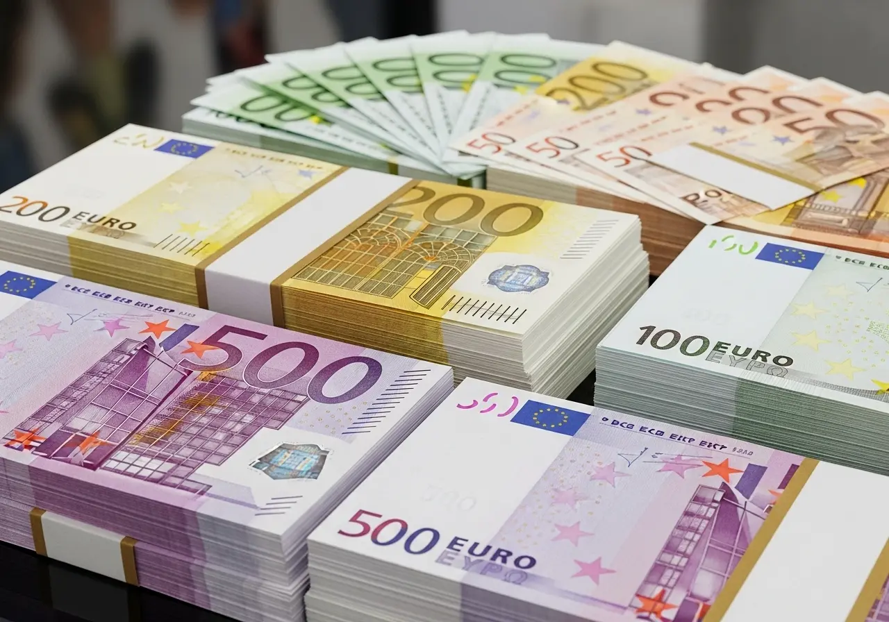 Stacks of Euro banknotes