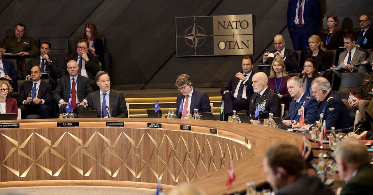 NATO Secretary General Mark Rutte addresses foreign ministers at North Atlantic Council meeting Brussels December 2025