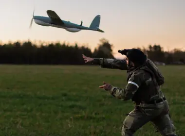 A Swedish Army drone operator launches a reconnaissance drone on Gotland Island during Exercise Aurora 26 in Sweden. Ukraine's Armed Forces sent drone operators to the exercise to pass on lessons learned to their NATO counterparts and to act as a challenging opposing force for Allied soldiers. More than 18,000 soldiers from 13 countries took part. (Photo: NATO)