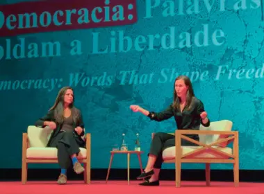 Sanna Marin speaks at Book 2.0 event in Lisbon, Portugal. Lisbon, 16 September 2026, days after a Russian drone hit a train travelling beside hers on the way back from Kyiv. Photo: Alexander Price