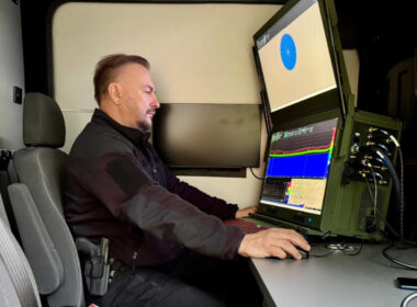 Ukrainian defense technology adviser Serhii “Flash” Beskrestnov works near the front line monitoring Russian drone signals. Photo: Serhii “Flash” Beskrestnov