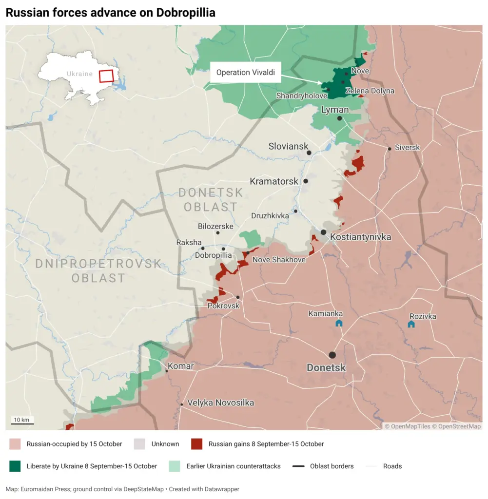 Russian forces advance on Dobropillia